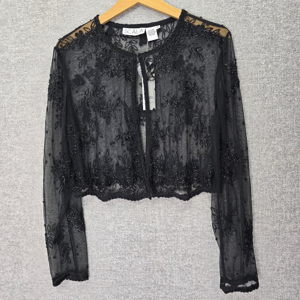 SCALA SHEER EMBROIDERED BEADED CROPPED JACKET, XL, NWT